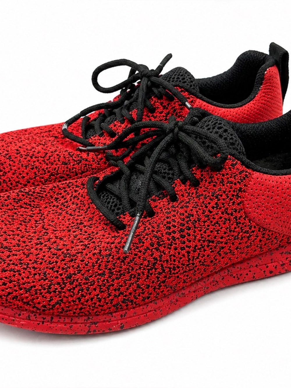 Men's Red and Black Knit Lace-Up Sneakers